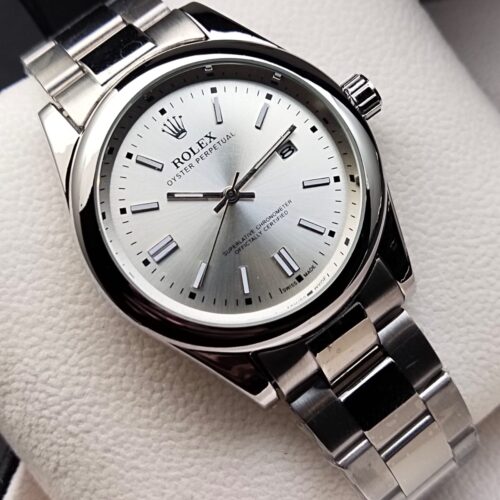 Rolex Date Just Silver Chain (White Dial)
