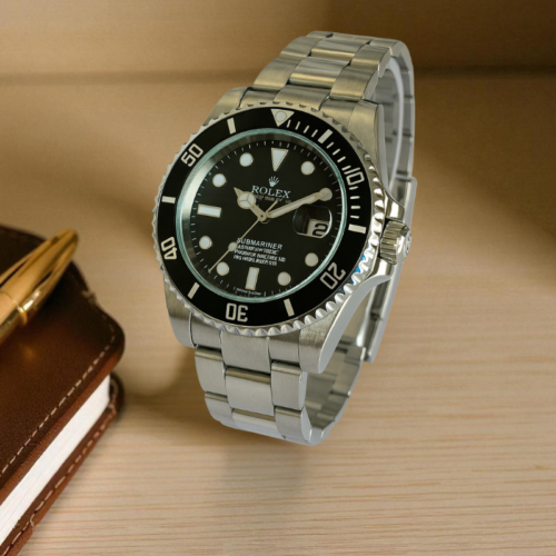 Rolex Submariner Silver Chain Black Bezel Black Dial