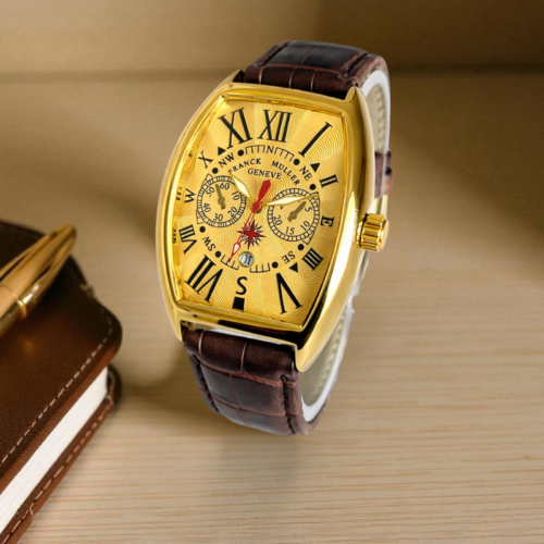 Franck Muller Casablanca Brown Strap Golden Bezel Golden Dial