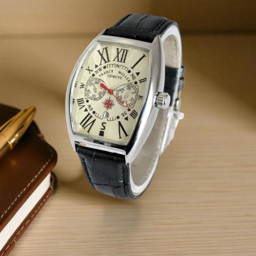 Franck Muller Casablanca Black Strap Silver Bezel White Dial