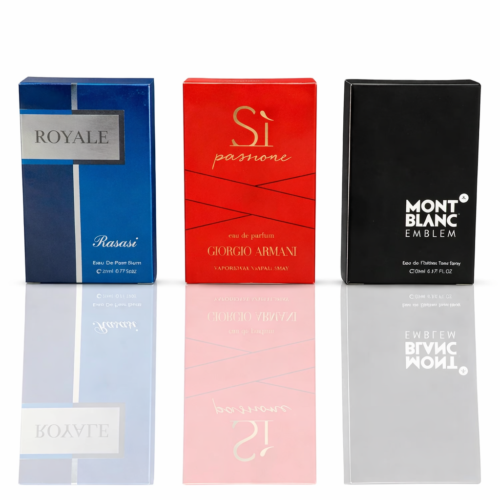 Pack of 3 Testers (Royale Rassasi, Si Passione, Mont Blanc Emblem)