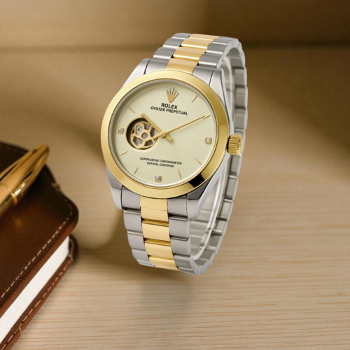 Rolex Half Skeleton Automatic Dual Tone Chain (White Dial)