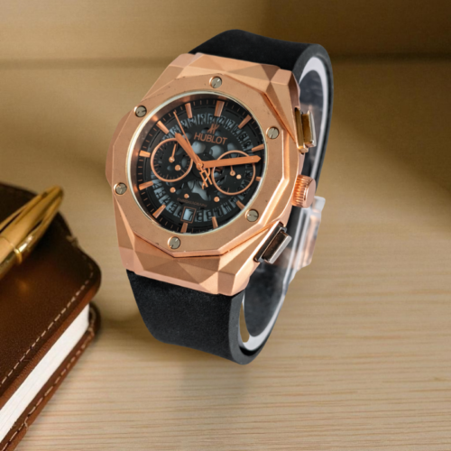 Hublot Aerofusion Chronograph Golden Bezel Black Strap