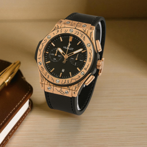 Hublot Berluti Black Strap Golden Bezel Black Dial