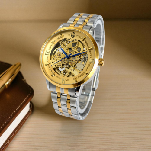 Rolex Skeleton New Dual Tone Chain Golden Bezel Gold Dial