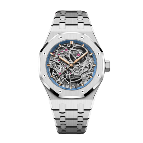 Audemars Piguet Royal Oak Skeleton Silver Chain Silver Bezel Blue Dial