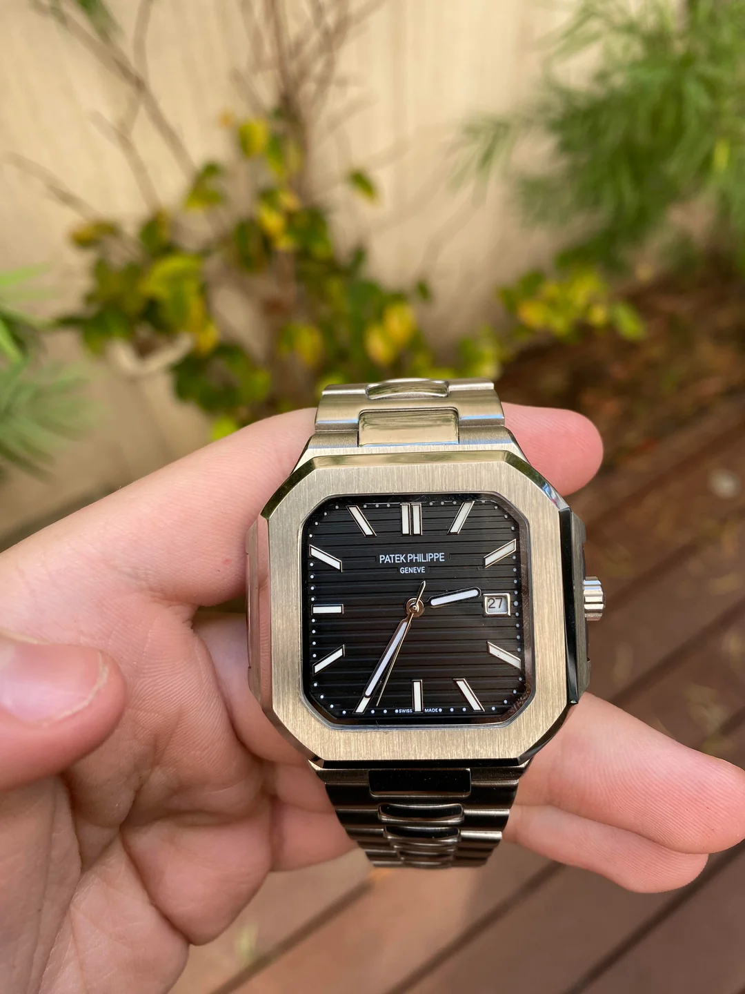 Patek Philippe Cubitus Silver Chain Silver Bezel Black Dial photo review