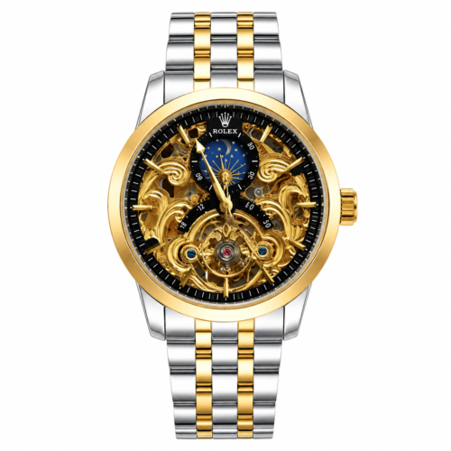 Rolex Tourbillon Moon Phase Dual Tone Chain Black Dial Automatic