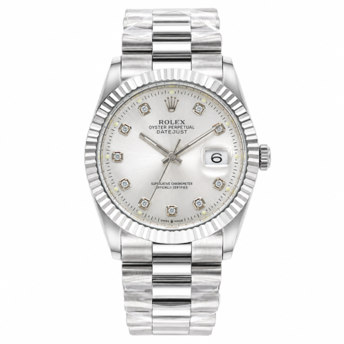 Rolex Date Just Silver Chain Silver Bezel White Dial