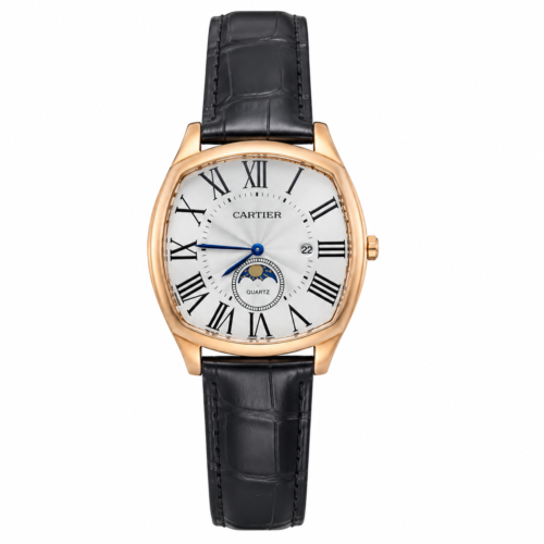 Drive de Cartier Black Strap Golden Bezel White Dial
