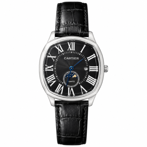 Drive de Cartier Black Strap Silver Bezel Black Dial