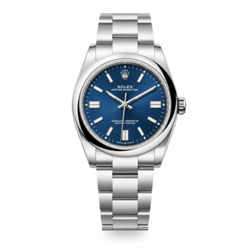Rolex Oyster Silver Chain Silver Bezel Blue Dial
