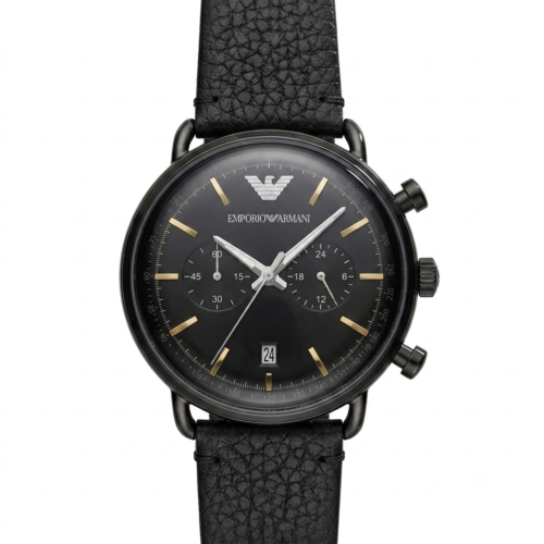 Emporio Armani Cosmograph Black Strap Black Bezel Black Dial