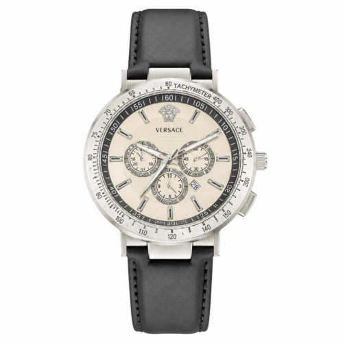 Versace Man Black Belt Silver Bezel White Dial