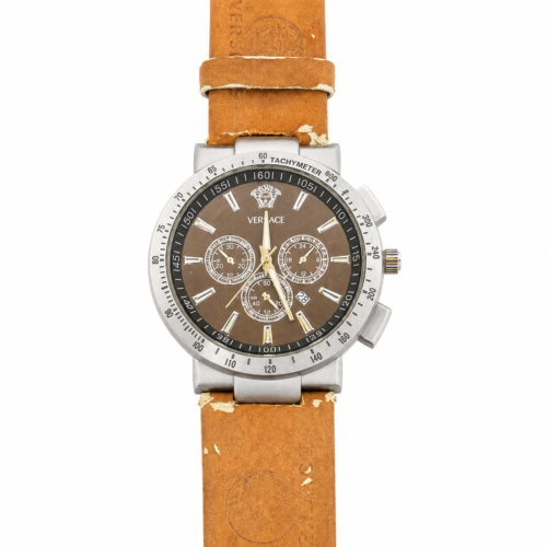 Versace Man Brown Belt Silver Bezel Brown Dial