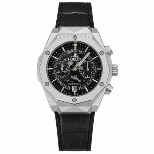 Hublot Classic Aerofusion Black Strap Silver Bezel Black Dial
