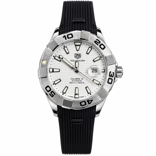 TAG Heuer Aquaracer Black Strap Silver Bezel White Dial